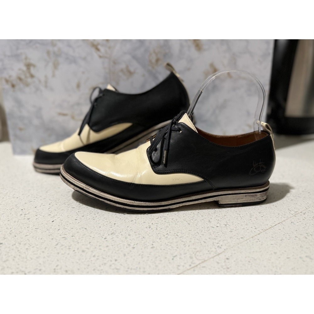 John Fluvog Womens 8 Shoe Modvog Carla Lace Up Derby Shoes Black & Cream Oxfords